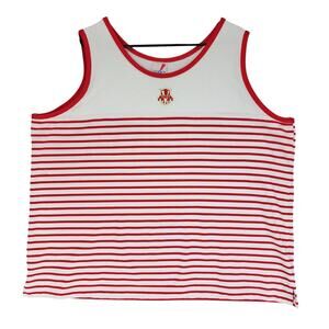 Vtg Venezia Sport Tank Top sz 26/28 Women Striped White Red Logo Polycotton Knit